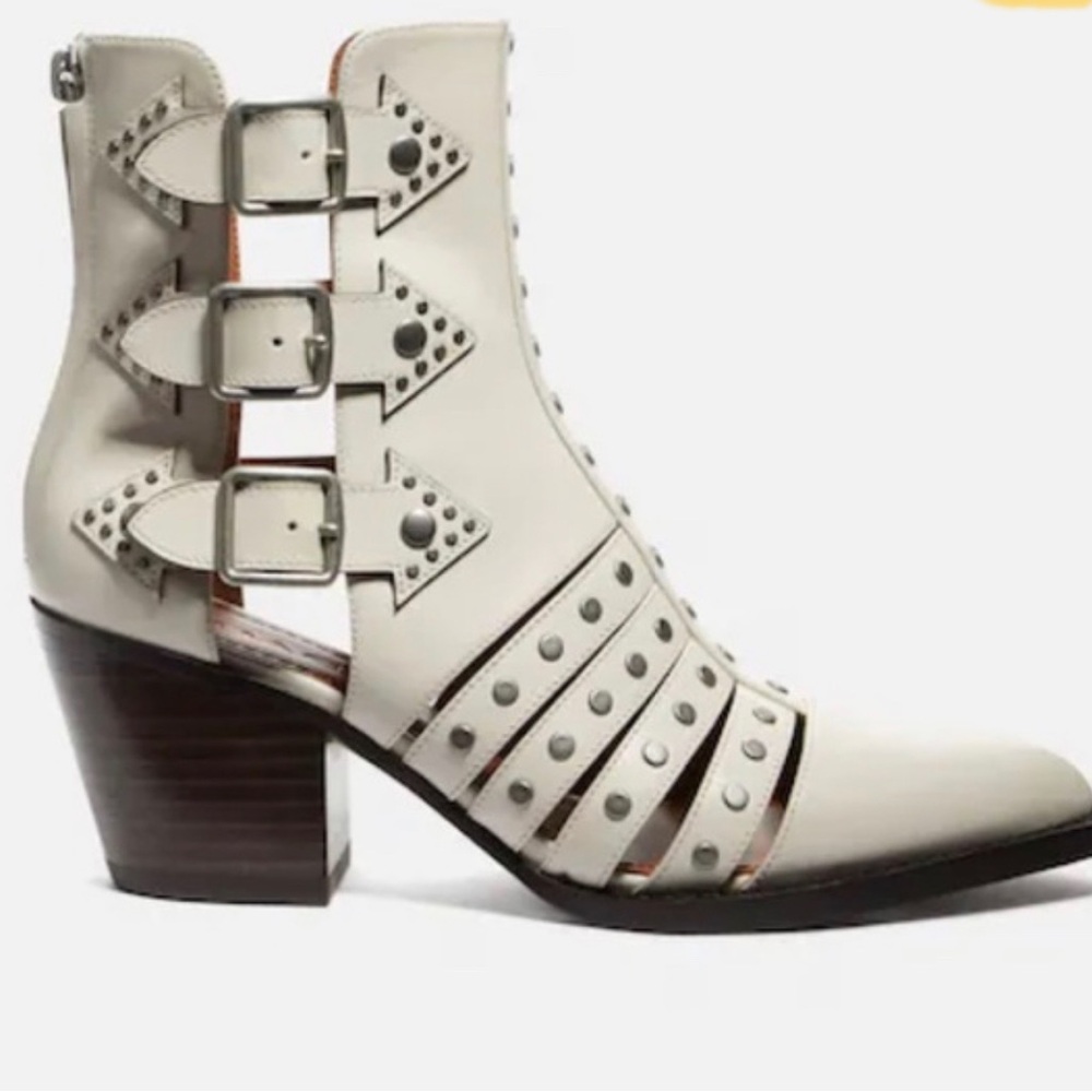 Coach Cream Heeled Boots with Buckle Straps